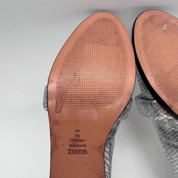 Schutz Romina Snake Reptile Embossed Leather Loafers Silver - Picture 6 of 9